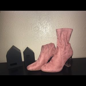 Clear heeled booties